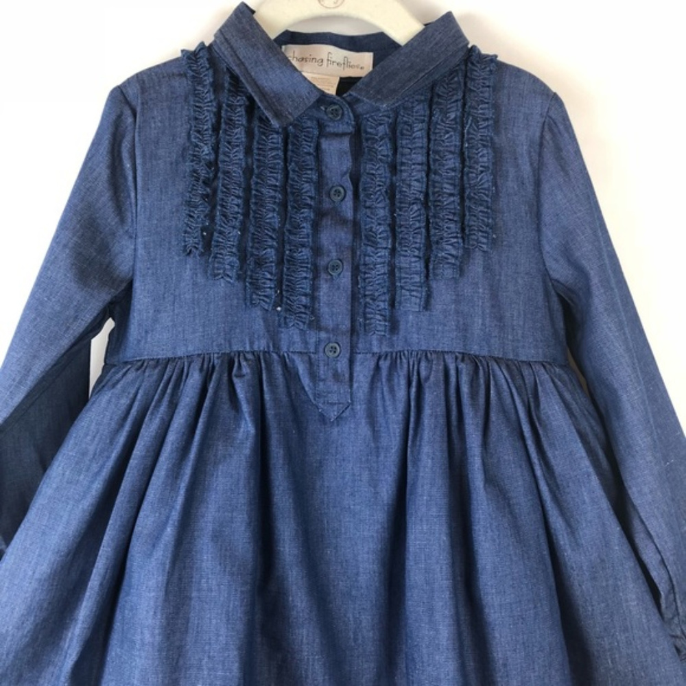 NWT Denim Chambray Lace Empire Waist Ruffle Ivory Lace Dress - Picture 4 of 8